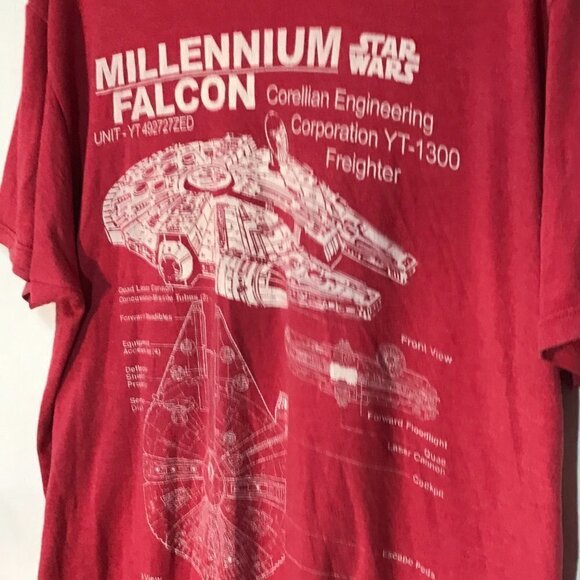 Disney Star Wars Red Han Solo Millennium Falcon Short Sleeve Tee T Shirt XL - Picture 4 of 7
